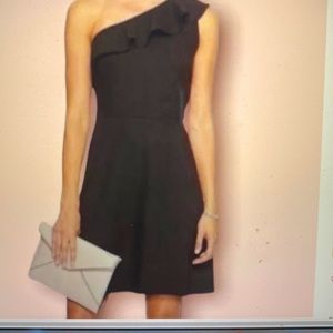 NWT Banana Republic black one shoulder fit and flare dress size 12